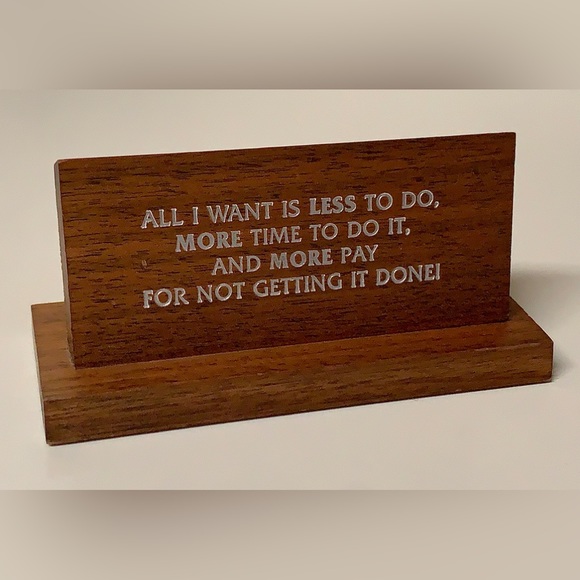 1970s Vintage Solid Walnut Wooden Work Office Desk Sign Plaque - Picture 12 of 16